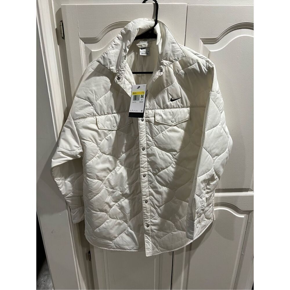 Nike Women's Sportswear Quilted Trench Size M Medium Coat White Black $165